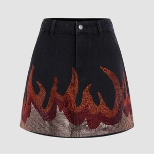 Fire Rhinestone Denim Mini Skirt